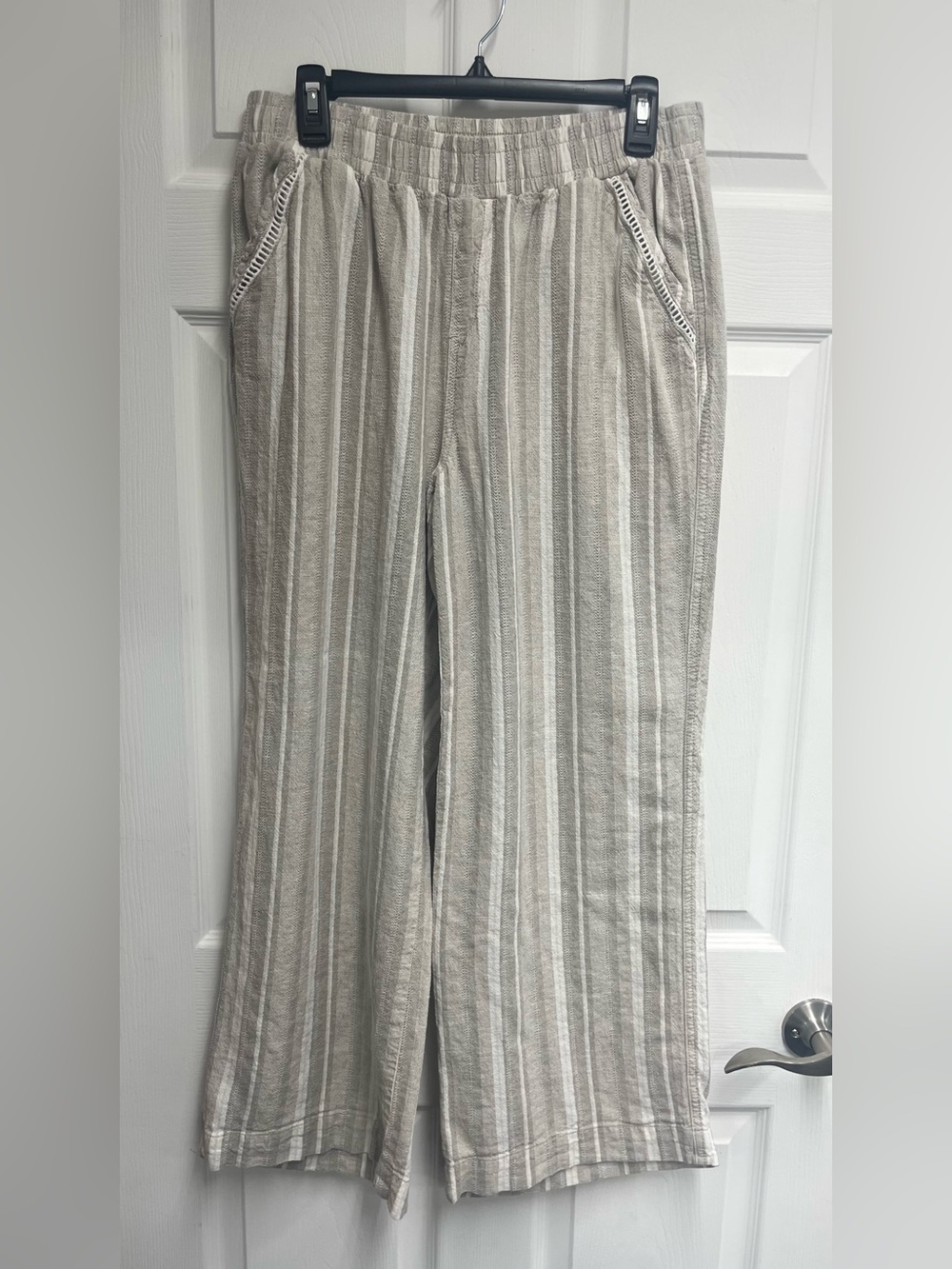 Briggs New York Beige and White Striped Linen Blend pants sz L
